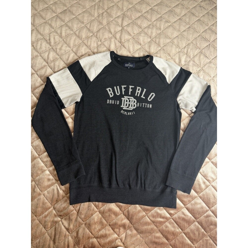 Buffalo David Bitton Men's Pullover Sweater M Black White Crew Neck
